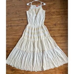 Anthropologie Hale Bob Cabana Eyelet cream Resortwear maxi dress vacation beaded